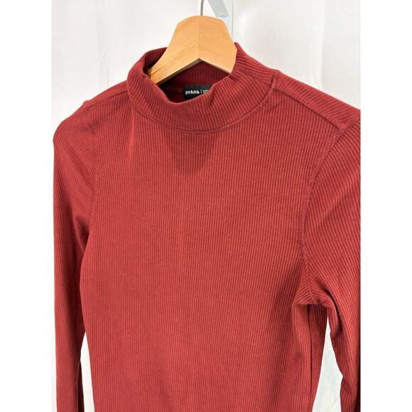 PRANA Size M Foundation Rib Mock Neck Top Long Sleeve Stretch Modal Red Orange - Picture 5 of 7